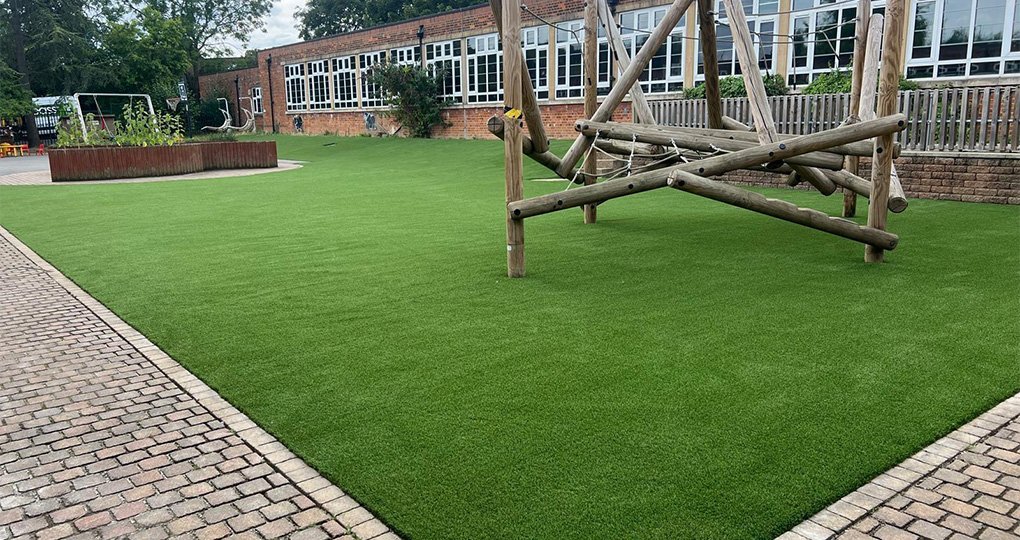Lush artificial grass in a garden