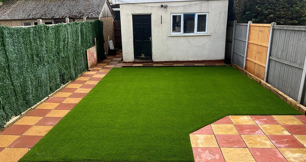 Close-up of realistic synthetic turf